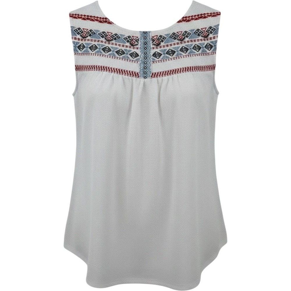 Adrianna Papell Womens M Crinkle Embroidered Tank Top White Multi AD1S300771